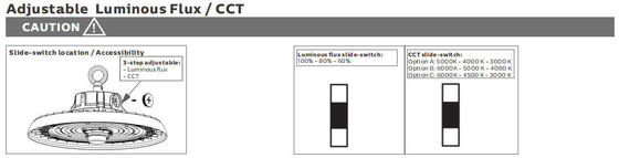 HB3 DIP Switchable Power e 3CCT UFO LED High Bay Light 150W 192LPW con 20W/30W@3HRS Emergency