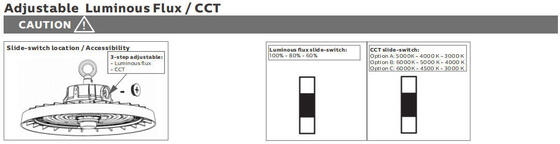 HB3H DIP Potenza commutabile e 3CCT UFO LED High Bay Light 100W 150LPW con 20W/30W @ 3 ore Funzione di emergenza opzionale