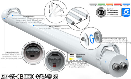 Il vapore della polvere dell'acqua rinforza la tri luce 160LPW 20W 30W 40W 50W PIR Sensor della prova del LED i tubi di T8 che sostituiscono
