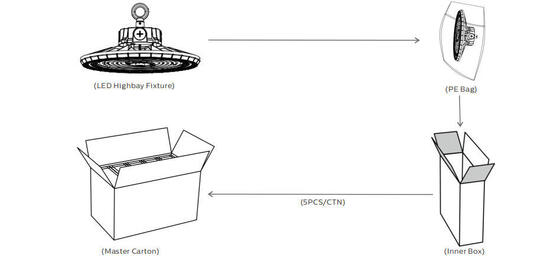 Tipo economico HB2 Alimentazione commutabile DIP e luce Highbay LED UFO 3CCT 100W 170LPW con sospensione ad anello | Montaggio su staffa | Montaggio a parete opzionale