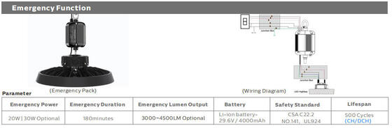 200lm/W IP66 IK08 ENEC RG1 Alluminio per DUALRAYS LIGHTING HB5 High Bay Light 200W 1-10V 120-277V Dimmerabile Magazzino Fabbrica Logistica Sala 100000h