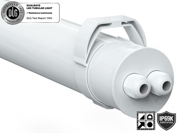 IP69K IP66 TB7 Super LED Tubular Light con DIP Switchable Power/3CCT/3-phase e 3/5 cabling-through