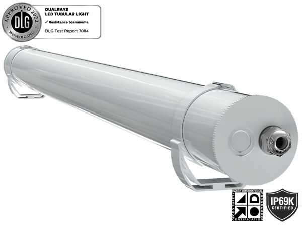 0.6m 20W IP69K IK10 TB7 LED Tubular Light specialmente per impianti di trasformazione alimentare, impianti chimici, magazzino per animali, lavanderia di automobili