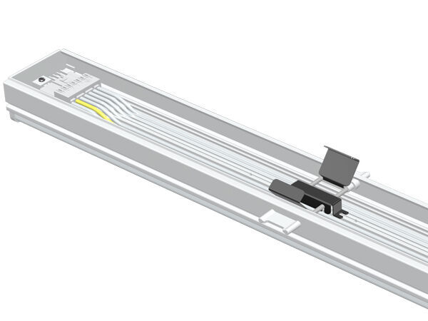 Modulo luminoso retrofit lineare LED universale commutabile tramite DIP da 75 W con clic rapido con 160 LPW per sostituzione fluorescente T5/T8 con funzioni di attenuazione e emergenza DALI commutabili trifase